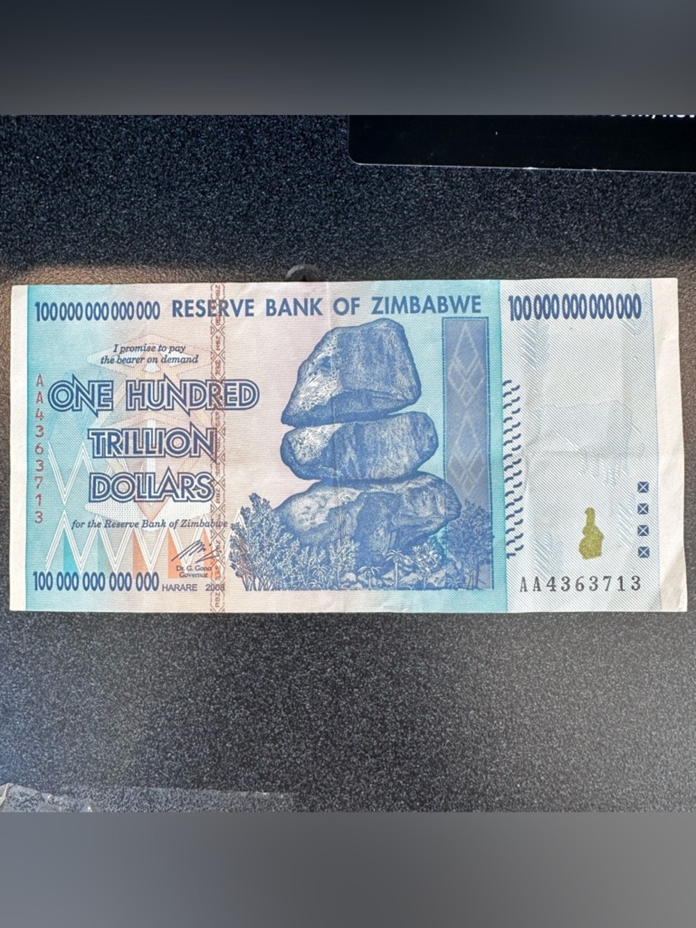 2008. Reserve Bank of Zimbabwe Collectible Note - Blue & Tan. Great quality